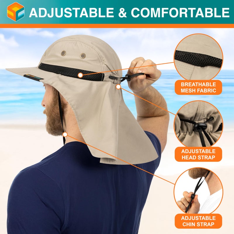 Suncube SUN CUBE Sun Hat for Men, Wide Brim Fishing Hat Neck Flap Cover Men Women, Hiking Safari, UV Sun Protection Summer Gardening Beach Camping UPF 50+, Tan - Image 3
